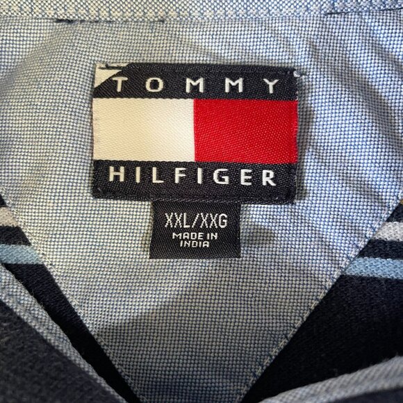 Tommy Hilfiger Striped Polo Shirt XXL Navy Y2K Retro Menswear Classic Fit - Picture 3 of 8